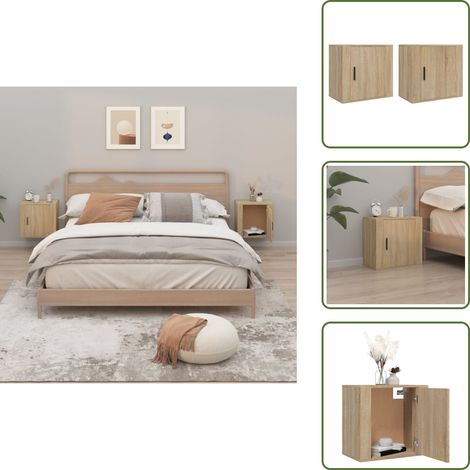 Wand-Nachttische 2 Stk. Sonoma-Eiche 50x30x47 cm - Wand-Nachttisch - Holzwerkstoff Möbel - Sonoma-Eiche - Wohnzimmer Dekoration - Regal