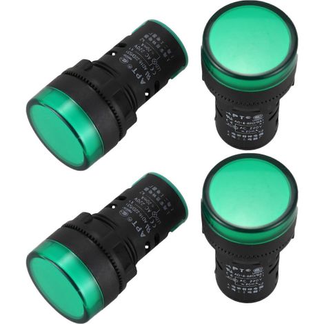 Lot de 4 voyants lumineux LED verts AC220V de 22 mm de diamètre (1/5)