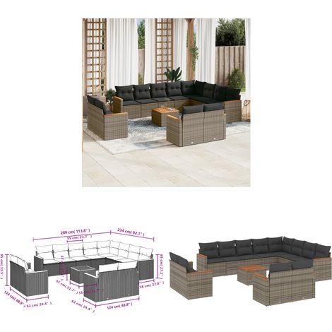 13-tlg. Garten-Sofagarnitur mit Kissen Grau Poly Rattan - Gartenmöbel Set - Esszimmergarnitur - Outdoor Möbel - Lounge Sofa - Rattan Gartenmöbel - Home & Living (1/3)