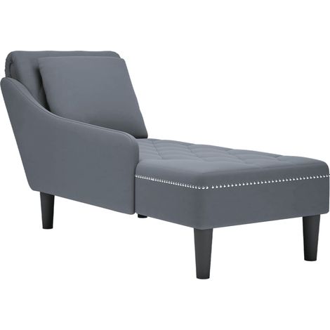 Méridienne chaise longue canapé pour intérieur et coussin et accoudoir droit en velours gris foncé DEC026266