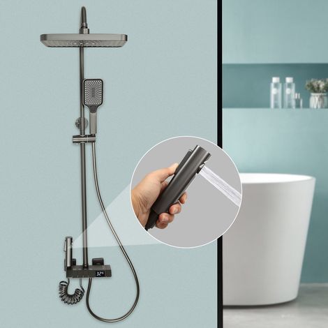 Système de douche à LED en acier inoxydable Robinetterie de douche Douche à effet pluie Set de douche Massage Pomme de douche (1/5)