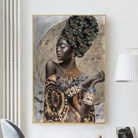 KLVGTIFS PUTableau peinture à l'huile fille africaine moderne toile abstraite décoration murale de la maison- 40x50cm (sanscadre) (1/4)