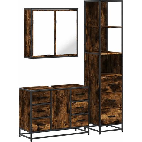 Maison Exclusive - 3-tlg. Badmöbel-Set Räuchereiche Holzwerkstoff