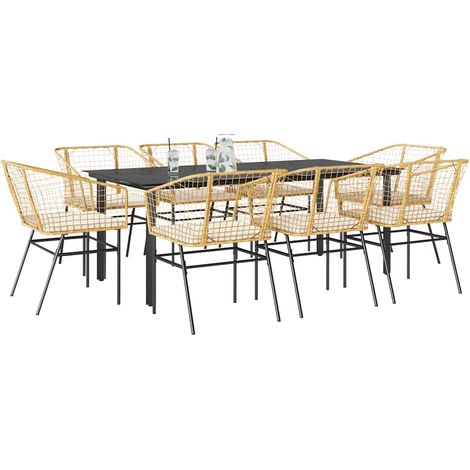 Ensemble à manger jardin coussins 9 pcs-Salon de jardin marron poly rotin verre 412825 (1/5)