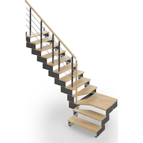 Viertelgewendelte Treppe mit 12 stufenanzahl - Zu erreichend Höhe 2.28 à 2.86m - Breite 75 cm - Holz und weiß - COMPO75RH-L-SGMH12