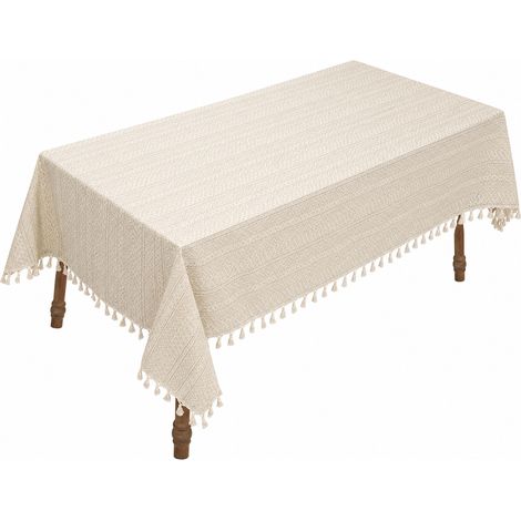 1 Pcs Nappe Dentelle Coton Lin Beige Vague 140x180cm Décoration Table Cuisine Élégante (1/5)