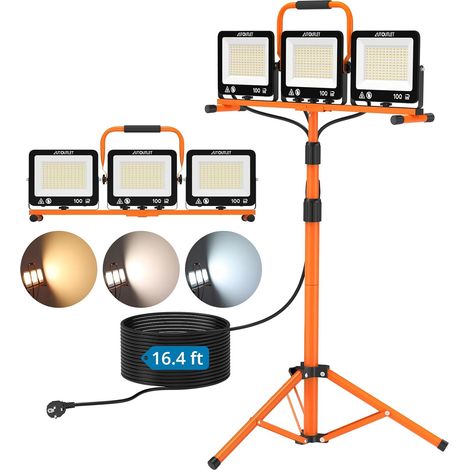 27000LM Projecteur LED Avec Trépied 300W,3 Température De Couleur Lampe sur trépied télescopique de 65 pouces Étanche IP66 Tête de lampe rabattable à 180°Câble de 5 M (1/5)