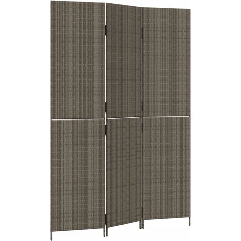 Biombo de 3 paneles ratán sintético gris vidaXL