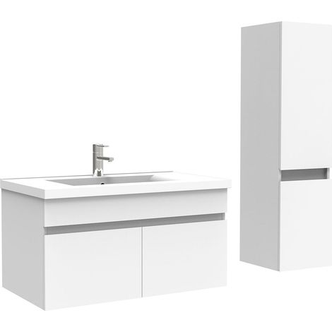 Ocean meuble Salle de Bain avec colonne 80cm Blanc avec vasque ceramique