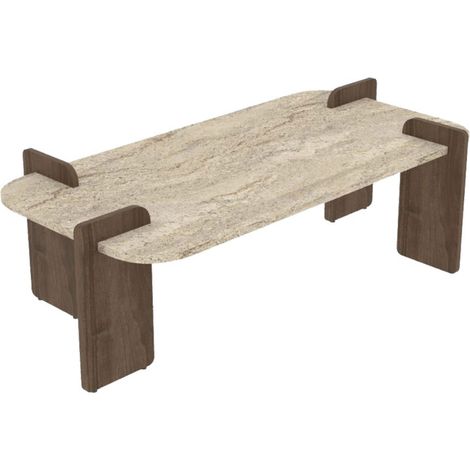 Table basse en bois et effet travertin 120x60cm - Beige - Soleni