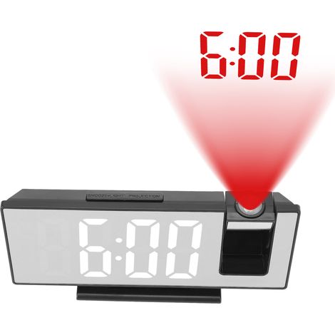 Réveil à projection LED avec affichage numérique miroir, réveil de chevet haute définition, réveil calendrier de bureau, boîtier noir avec lumière blanche. (1/5)