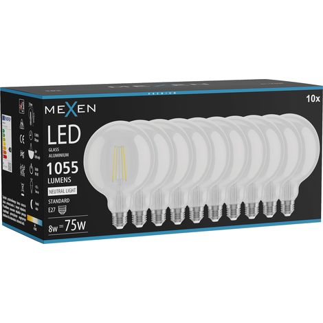 Mexen Vintis 10x Ampoule filament LED E27, G125, 8W, Neutre - 4000K, 1055 lm, transparent - L158-E27-0840-00x10 (1/5)