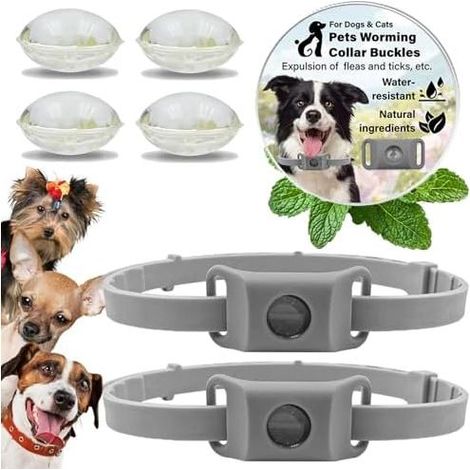 Collier Anti Puces pour Chien, RéGlable Collier Chien, Pendentif RéPulsif Aux Huiles Essentielles avec 2 Capsules RemplaçAbles, éTanche, Durable (Gris,2pcs) (1/5)
