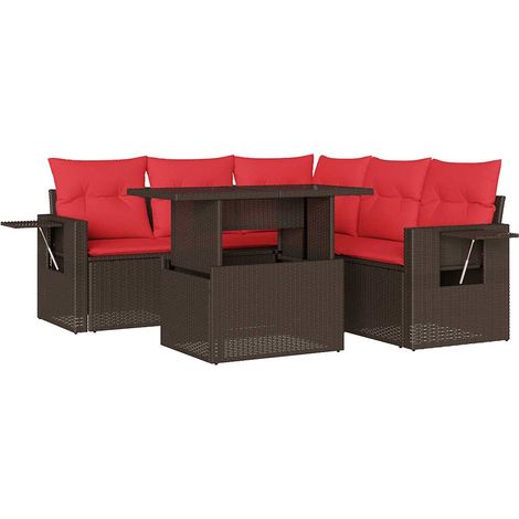 6-teiliges Gartensofa-Set mit Kissen, braun, Polyrattan vidaXL (1/5)