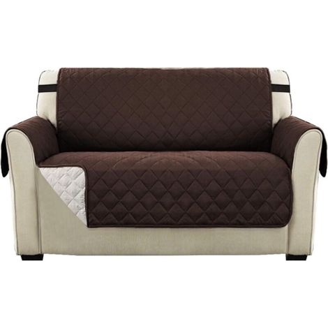Housse Réversible Double Face Pour Canapé Matelassé, Luxury Extra, Doux, À L'eau Avec Sangles De Fixation Élastiques,(Canapé 2 Places, Marron) (1/5)
