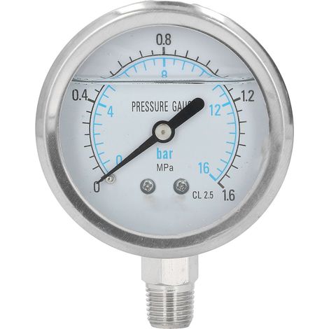 Vakuummeter mit Edelstahlgehäuse, 1/4-Zoll-NPT-Anschluss unten, Messbereich 0–1,6 MPa (1/5)