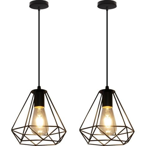(2PCS) Lampe À Suspension Industrielle Vintage En Noir 20CM Lustre En Diamant En Métal Plafonnier Moderne Pour Hôtel, Cuisine, Ferme, Couloir (1/5)