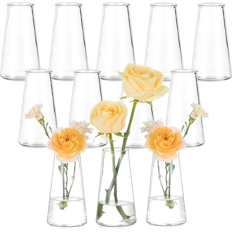 Petit Vase Transparent Verre: 12 Vase Decoratif Petit Vase Deco Table pour Decoration Mariage - Moderne Vase Fleur Fiole en Verre pour Centre de Table Anniversaire Maison Home Salon