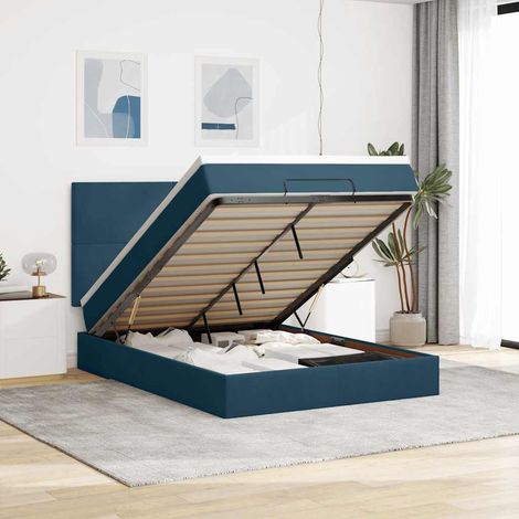 vidaXL Cadre de lit ottoman avec matelas bleu foncé 140x190 cm velours (1/5)