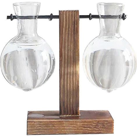 Contenant hydroponique en bois vase en verre transparent pot de fleurs moderne terrarium créatif pour la décoration de la maison ou d'un mariage (1/2)