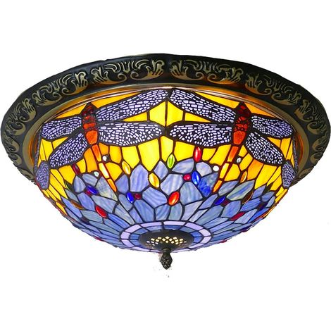 AUTRUCKER Plafonnier rétro turc 50 cm, style Tiffany, lampe baroque vintage circulaire en verre coloré, suspension pour salon ou chambre, style Art déco (1/5)