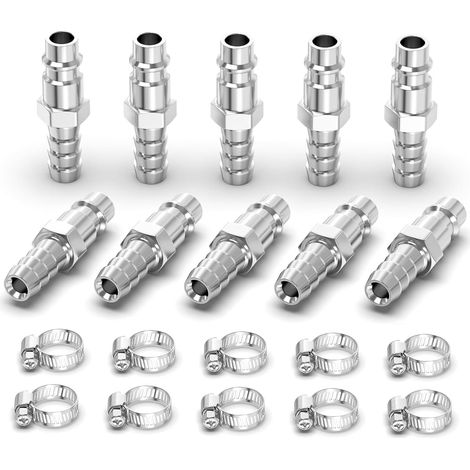 10 Pièces - Raccord Rapide - Coupleur Pneumatique - Connexion Industrielle Mâle - Pour Compresseur Et Outils - Nickelé - 6mm (1/5)