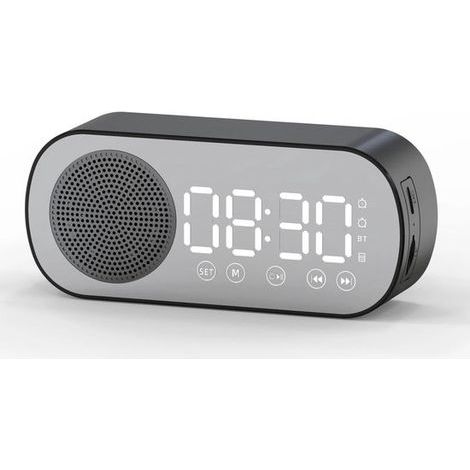 Digitaler Wecker – Bluetooth-Lautsprecher – Radiowecker mit UKW-Radio und Spiegeldisplay – LED-Anzeige mit Dual-Alarm – Ideal für Zuhause, Küche und Schlafzimmer – Schwarz (1/5)