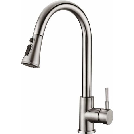 Kitchen Faucet - 360° Rotating Kitchen Mixer Tap with Pull-out Spray, 3 Spray Modes Stainless Steel Sink Faucet (Brushed Nickel) (1/5)