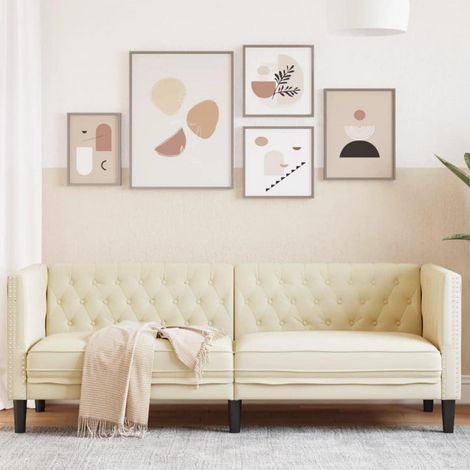 Chesterfield 3-Sitzer Sofa Creme Kunstleder mit Knopfheftung und stabilen Stützbeinen (1/5)