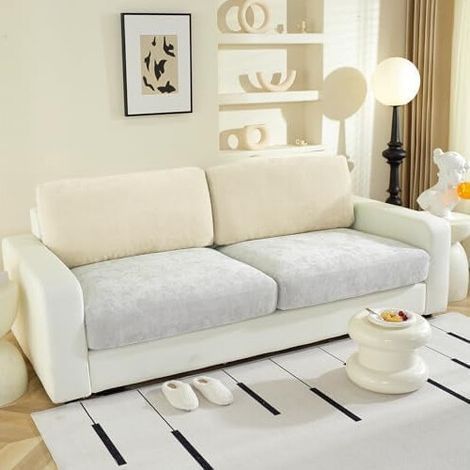 Grandes housses de coussin de dossier de canapé, super élastiques, conviennent à 2 coussins de dossier de canapé, en fil chenille (doux, lot de 2, beige). (1/5)