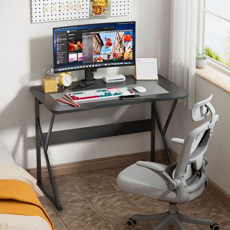 FIANAO – Bureau informatique 100 cm avec étagère de rangement – pieds en U, passage de câbles – 100 × 60 × 74 cm, noir (1/5)