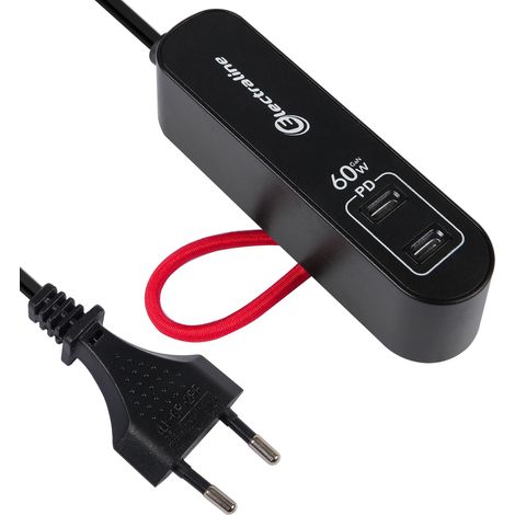 Caricatore Portatile 60W, Power Delivery PD GaN con 2 USB tipo C Protocollo PPS per caricare tutti i device, Prolunga Elettrica 1.5M