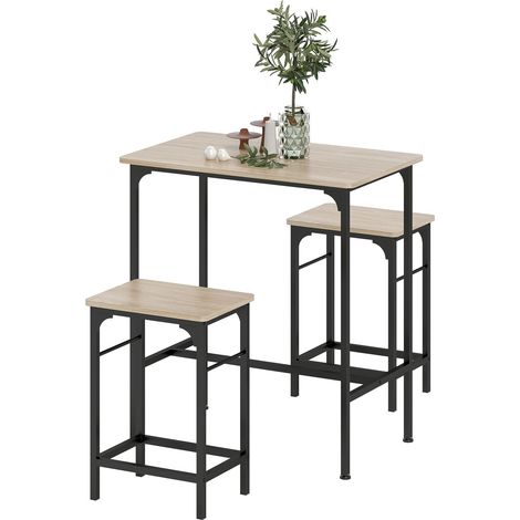 Bartisch Set Bartisch mit Barhocker-Set Esstisch mit 2 Stühlen mit Rutschfestem Fußpolster Naturholz