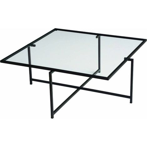 Table basse Mascate, Anti-buée, Carrée, Plateau en verre, 85x85x35h cm Noir (1/5)