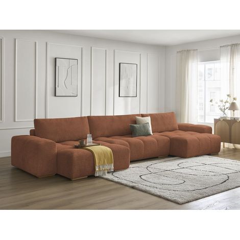 BOBOCHIC - Canapé panoramique convertible coffre ANAKIN tissu bouclette   Orange (1/5)