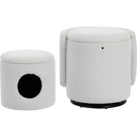 Poltrona a botte girevole a 360° in tessuto teddy bianco con vano contenitore HOMVRA (1/5)