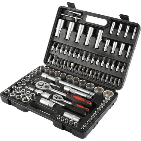 Jeu de Clés à Douille, Coffret Clé à Cliquet et Embouts, Avec une mallette noire, 108 pièces, Dimensions: 38,5 x 27 x 8,5 cm (1/7)