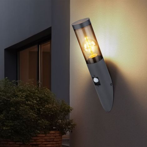 Lampada da parete per esterno con rilevatore di movimento, lampada da parete in acciaio inox torcia esterna, fumo antracite, 1x E27, LxA 7,6x41 cm