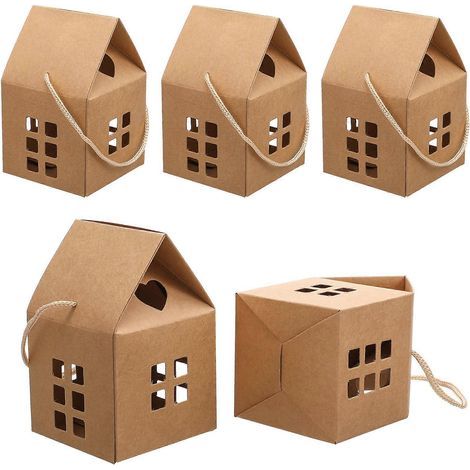 10 boîtes en papier en forme de maison, sacs cadeaux à main, boîtes à bonbons multifonctions-8X8X7.5CM (1/4)