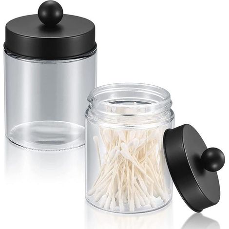 2 Pièces Porte-coton-tige en Verre, Distributeur de Cotons-tiges, Boîte de Rangement pour Cotons-tiges Maquillage, Boules de