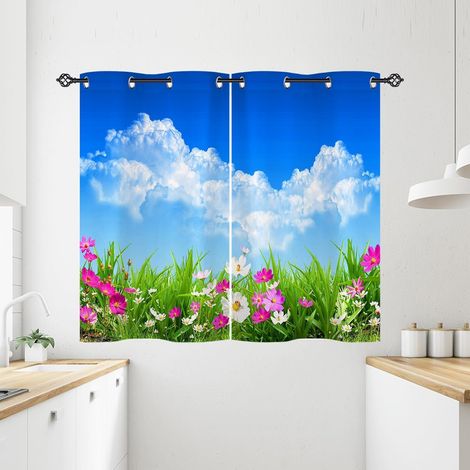Rideau Occultant Ciel Bleu Nuage Blanc Fleur Rideau Thermique Isolant Tenture Opaque à Oeillets Draperies Intérieurs pour Maison Chambre Salon 2 Panneaux L 60 x H 120 cm - 60L X 120H cm (2 Panneaux) (1/5)