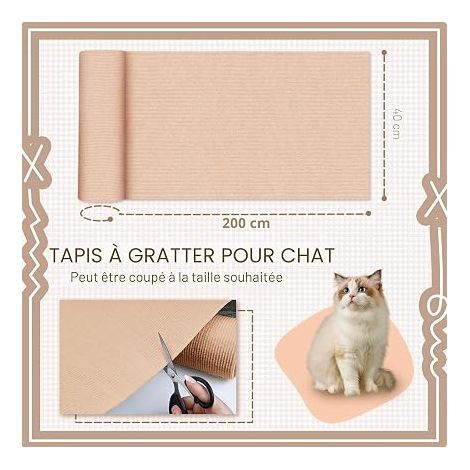 Tapis Griffoir Chat Autocollant, Protection Canapé Chat Anti-Griffe, Tapis Grattoir Self-Adhésif, DIY Griffoir Mural et Canapé, Protection Meubles, Kratzmatte pour Protège Les (Kaki 200CM) (1/4)