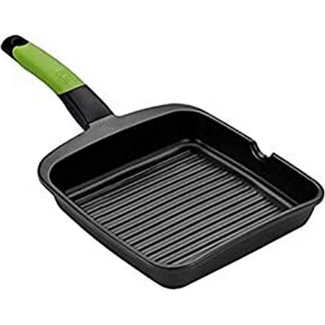 BRA Prior - Bistecchiera grill, in alluminio pressofuso con rivestimento antiaderente Teflon Classic Con righe 22 cm nero (1/3)