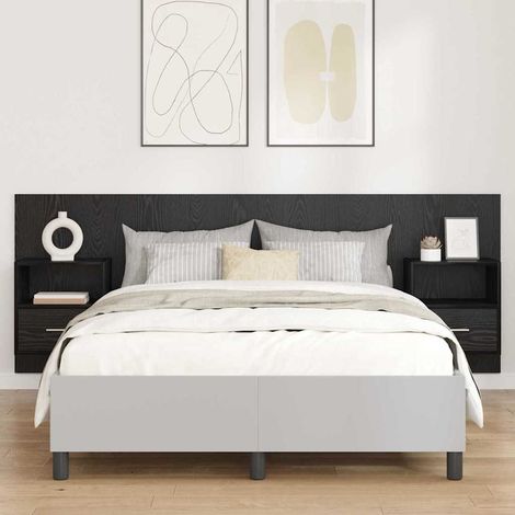 Kopfteil mit Schrank 3 pcs Schwarz Eichen-Optik Holzwerkstoff