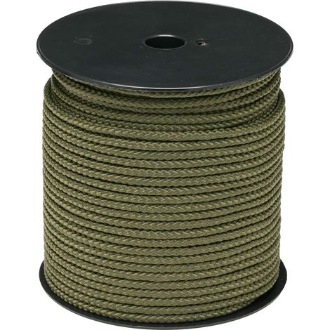 Corde Polypropylène Tressée Kaki Ø 6 mm Bobine ± 100 m Drisse PP Résistance Jardinage, Bricolage, Camping, Pêche (1/4)