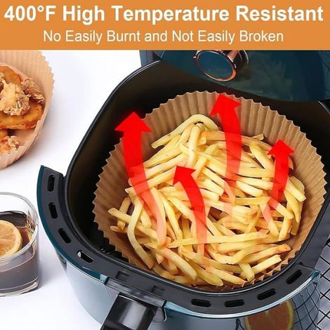 Papier Sulfurisé - Rond - Pour Friteuse À Air - Diamètre 23 Cm - Bord Surélevé 4,5 Cm - Résistant À La Chaleur Jusqu'à 220 °C - BPA Free - 100 Pièces (1/5)