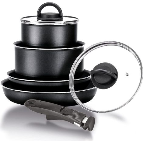 Moneta Gea Minispace Batteria 6 pezzi con manico removibile, alluminio 100% riciclato, anche per induzione. Made in Italy (1/4)