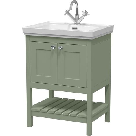 600mm Bathroom Vanity Unit Wash Basin Sink Cabinet Furniture Green Traditional (1/4)