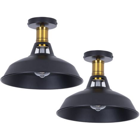 royaluxe- (2X) Lampe De Plafond Rétro Plafonnier En Fer Métallique Luminaire Plafonnier D'Intérieur Vintage E27 (Noir) Pour Chambre À Coucher, Restaurant (1/5)