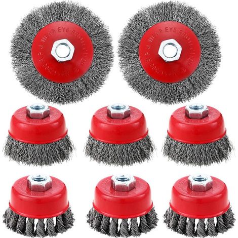 8 Pieces Wire Brush for Drill Angle Grinder, Threaded Ffil Brush for Angle Grinder with M14 Thread, Suitable for Grinding, Deburring and Rust (8)